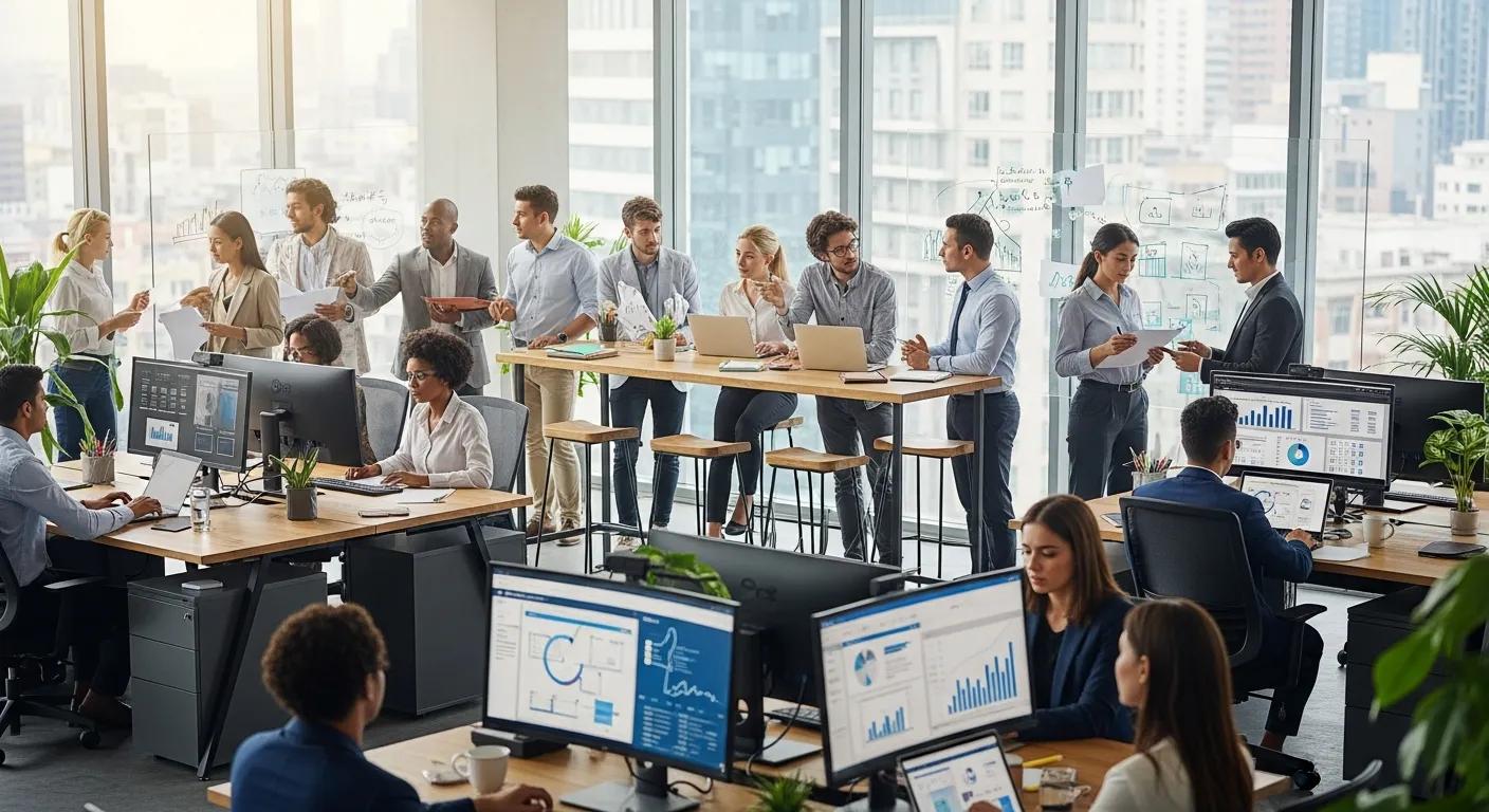 Professional office environment highlighting productivity and collaboration