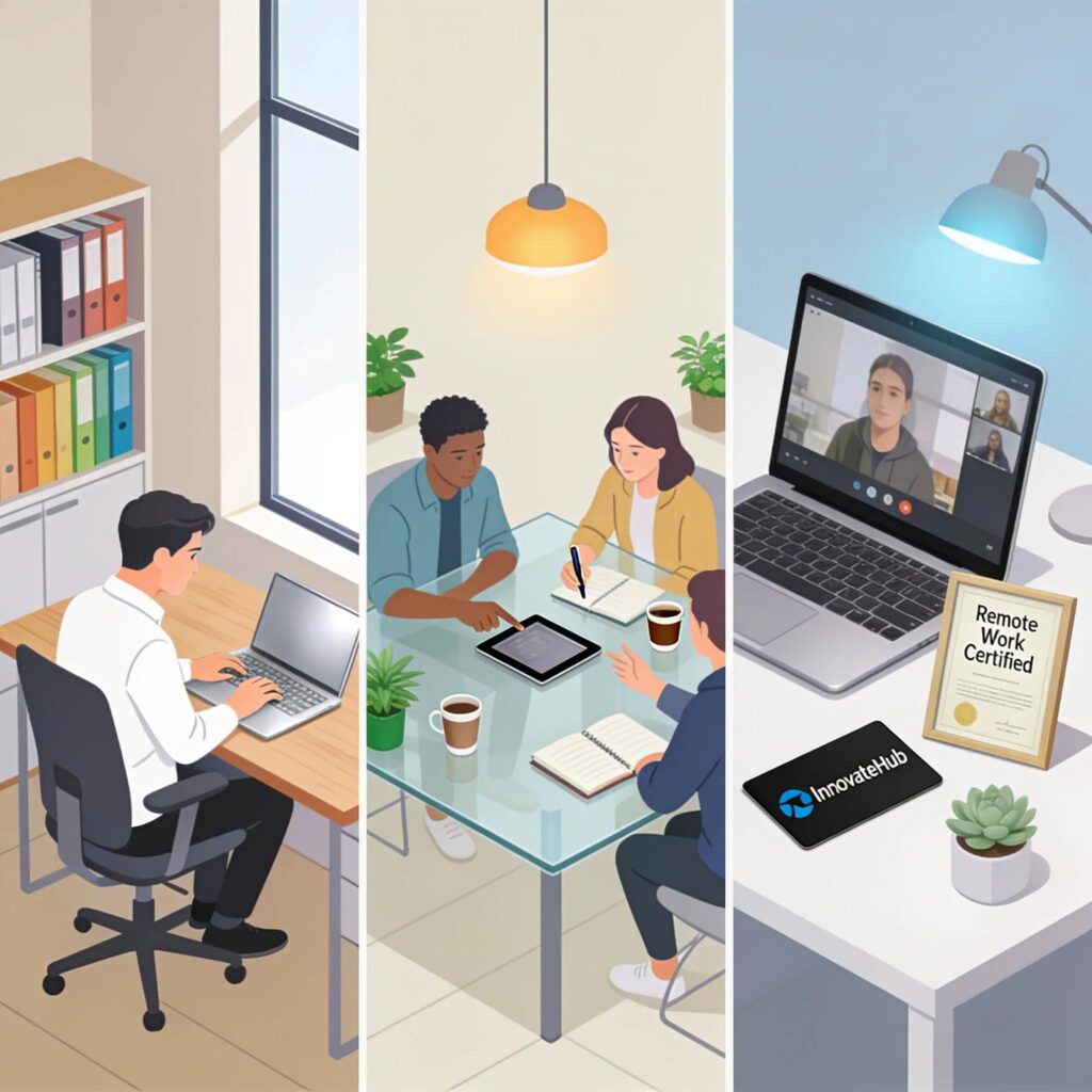 Three flexible workspace options in Marbella: private office, shared office, and virtual office setup